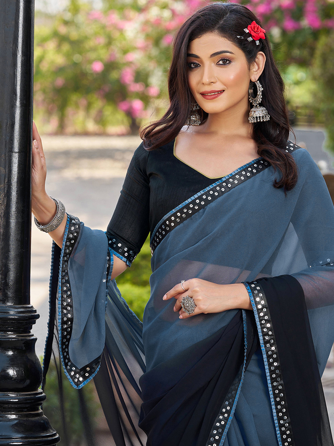 KALINI Ombre Dyed Embellished Sequinned Pure Georgette Kota Saree