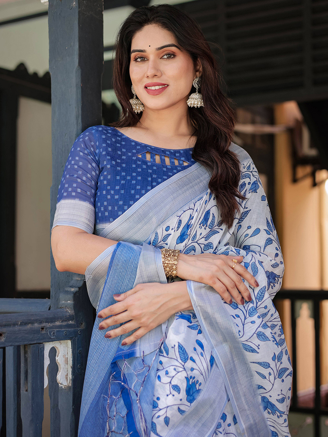 Mitera Floral Printed Zari Kota Saree