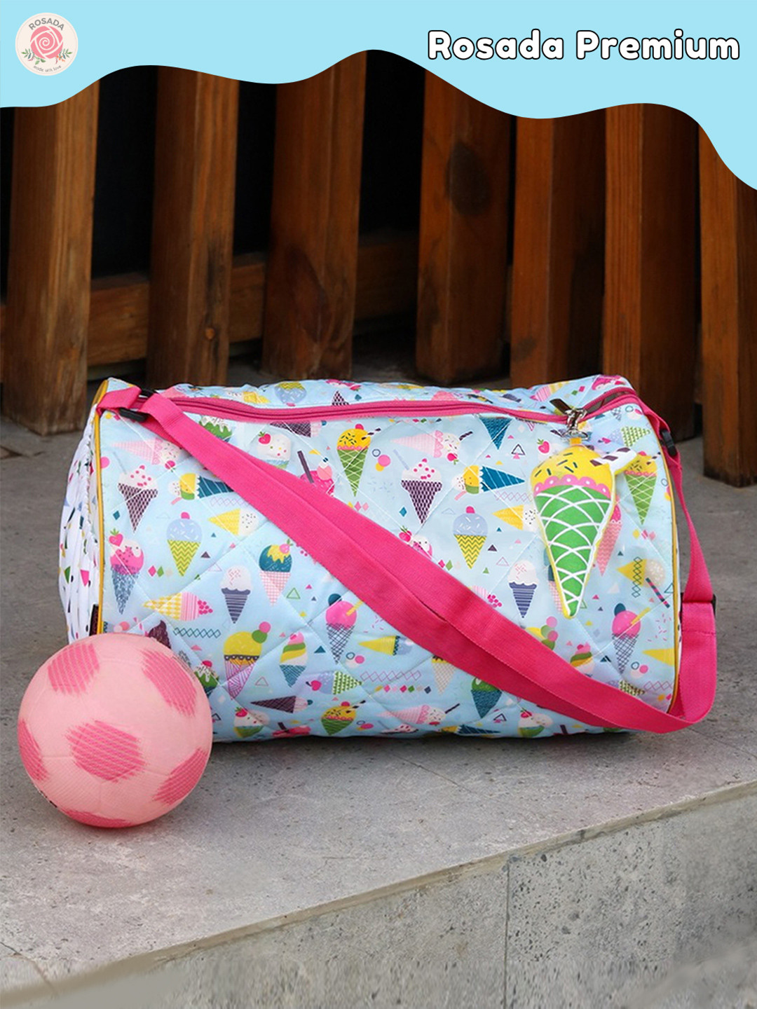 ROSADA Kids Ice-cream Printed Duffle Bag With Toy Hanging Keychain