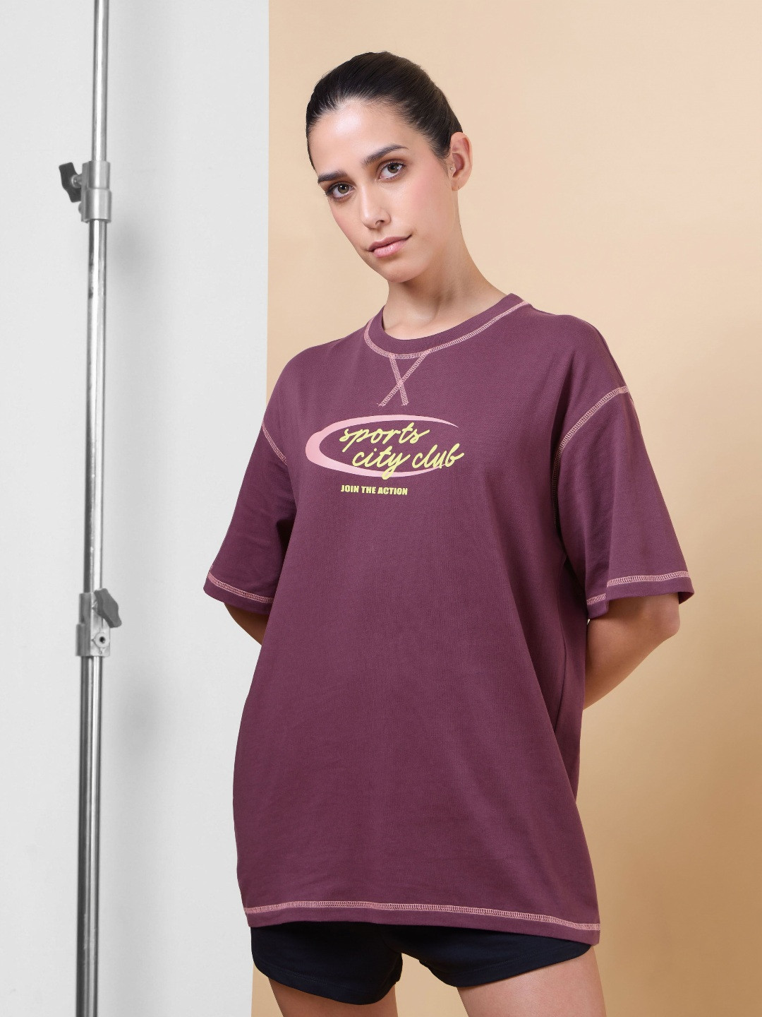 CULT Women Maroon Sports City Club Oversized T-shirt