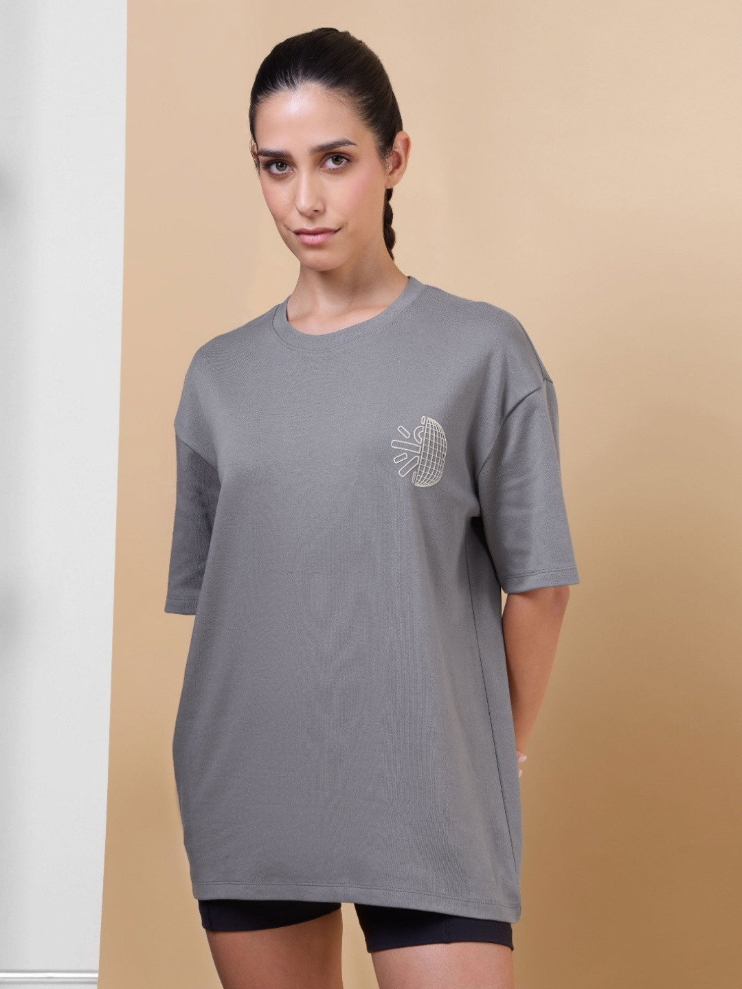 CULT Women Dark Grey Cult Brand Carrier Oversized  Oversized T-shirt