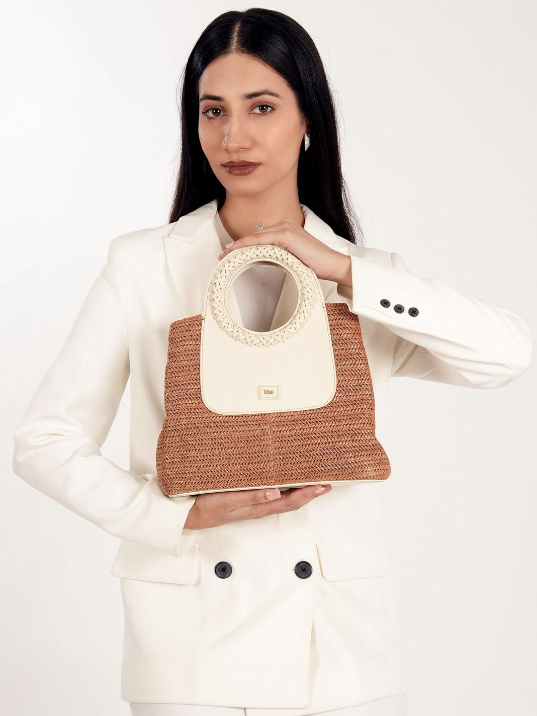 HIE Women Lana Textured Structured Vegan Leather Hand Bag Tote Bag