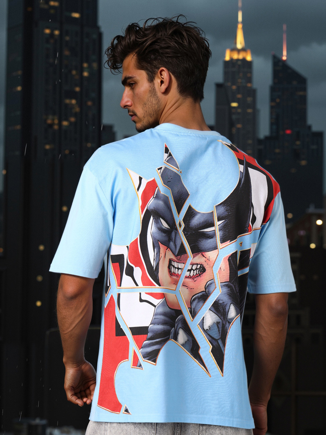 The Indian Garage Co Men Batman Graphic Printed Round Neck Cotton Relaxed Fit T-shirt