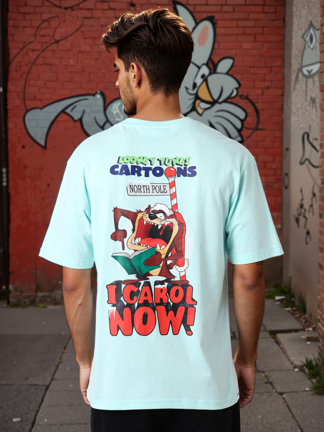 The Indian Garage Co Pure Cotton Looney Tunes Graphic Printed Cotton Boxy Fit T-shirt