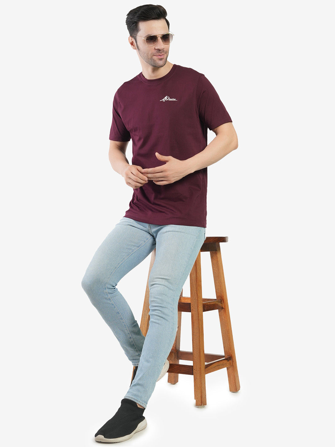 AgAtelier Men Brand Logo Printed Round Neck Cotton Regular Fit T-shirt