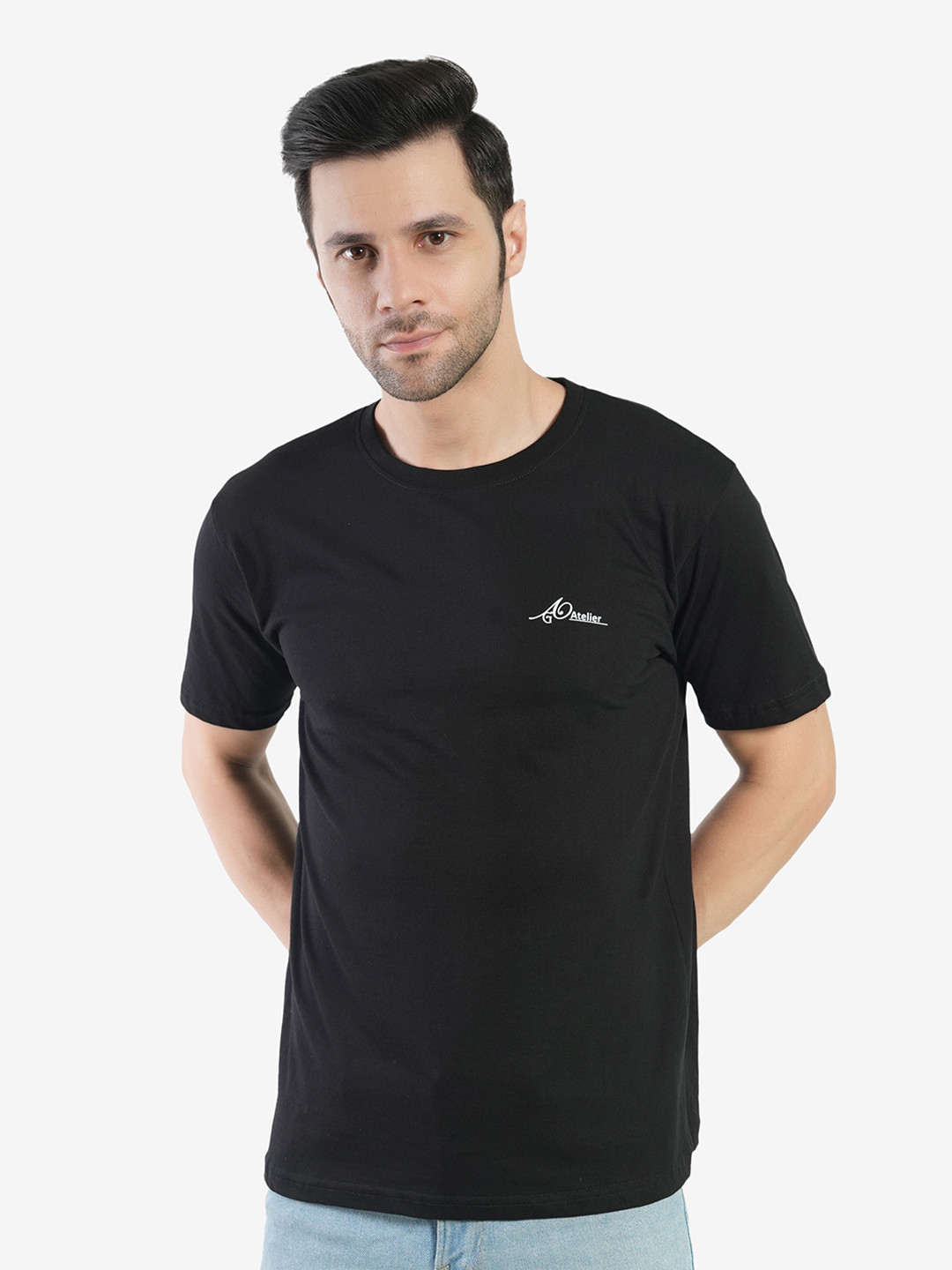 AgAtelier Men Solid Round Neck Cotton Regular Fit T-shirt