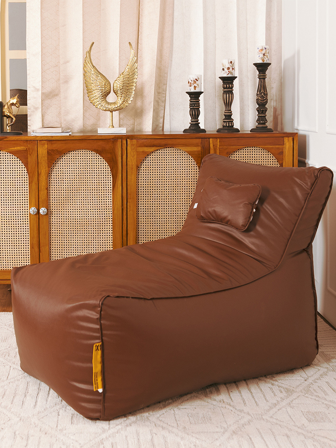 THREADVIBE LIVING Brown Lounger Bean Bag With Beans
