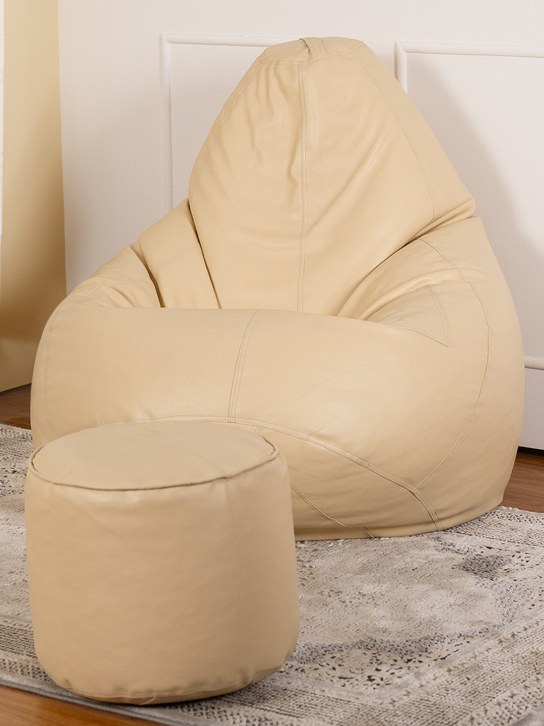 THREADVIBE LIVING Cream-Colored 2 Pieces Teardrop Bean Bag With Footrest Filling