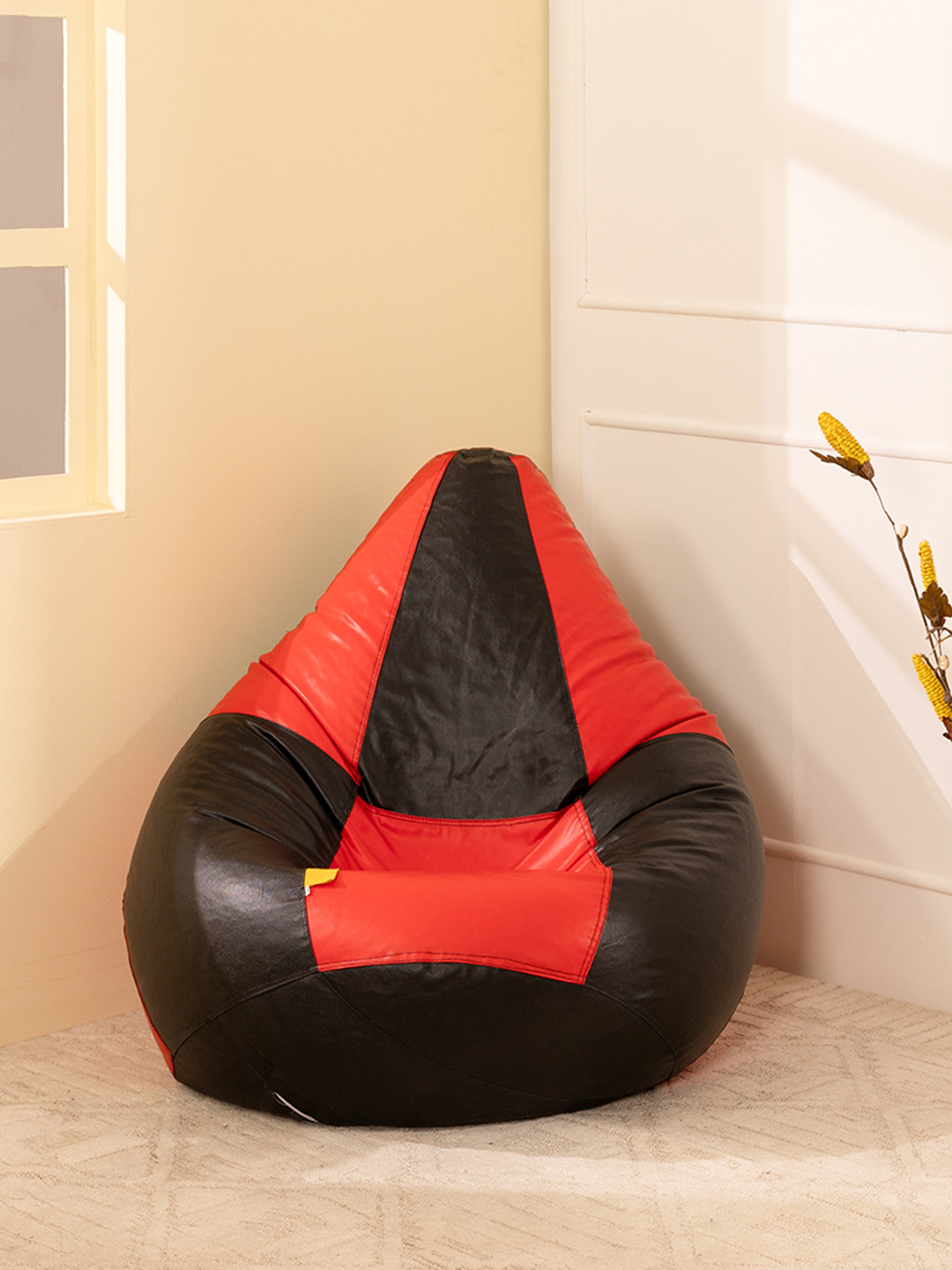 THREADVIBE LIVING Red & Black Double Shaded Teardrop Bean Bag With Bean