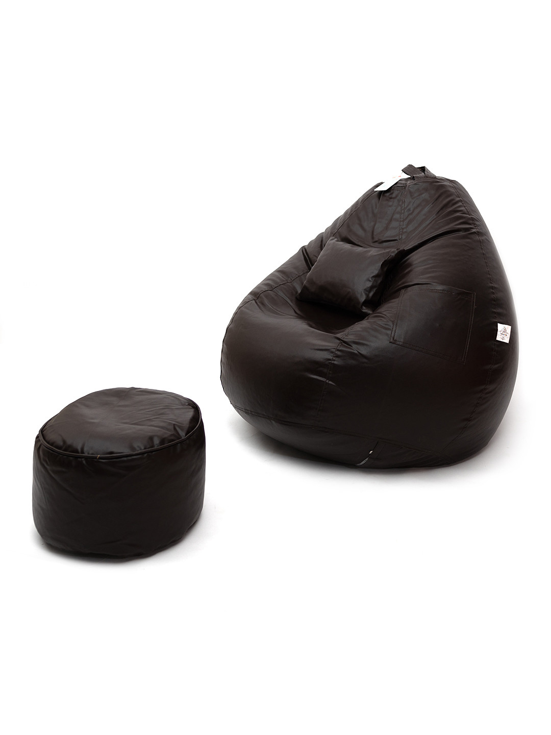 THREADVIBE LIVING Brown 3 Pieces Teardrop Filled Bean Bag With Footrest & Cushions