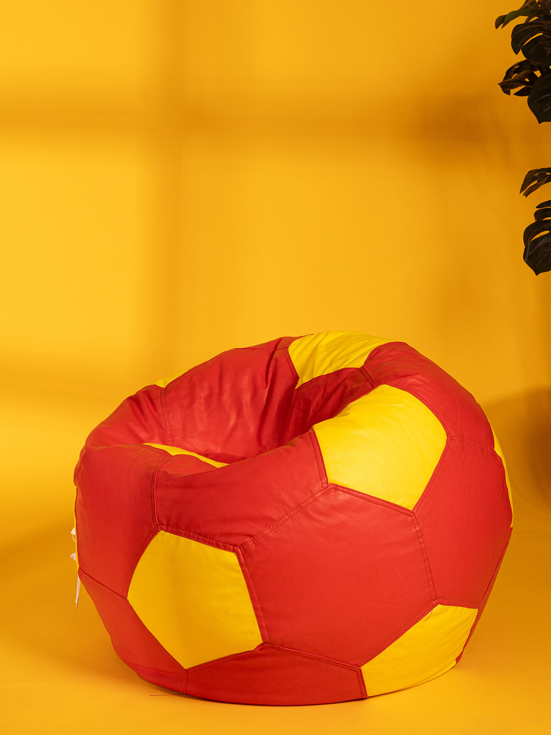 THREADVIBE LIVING Red & Yellow Double Shaded Football Bean Bag With Beans