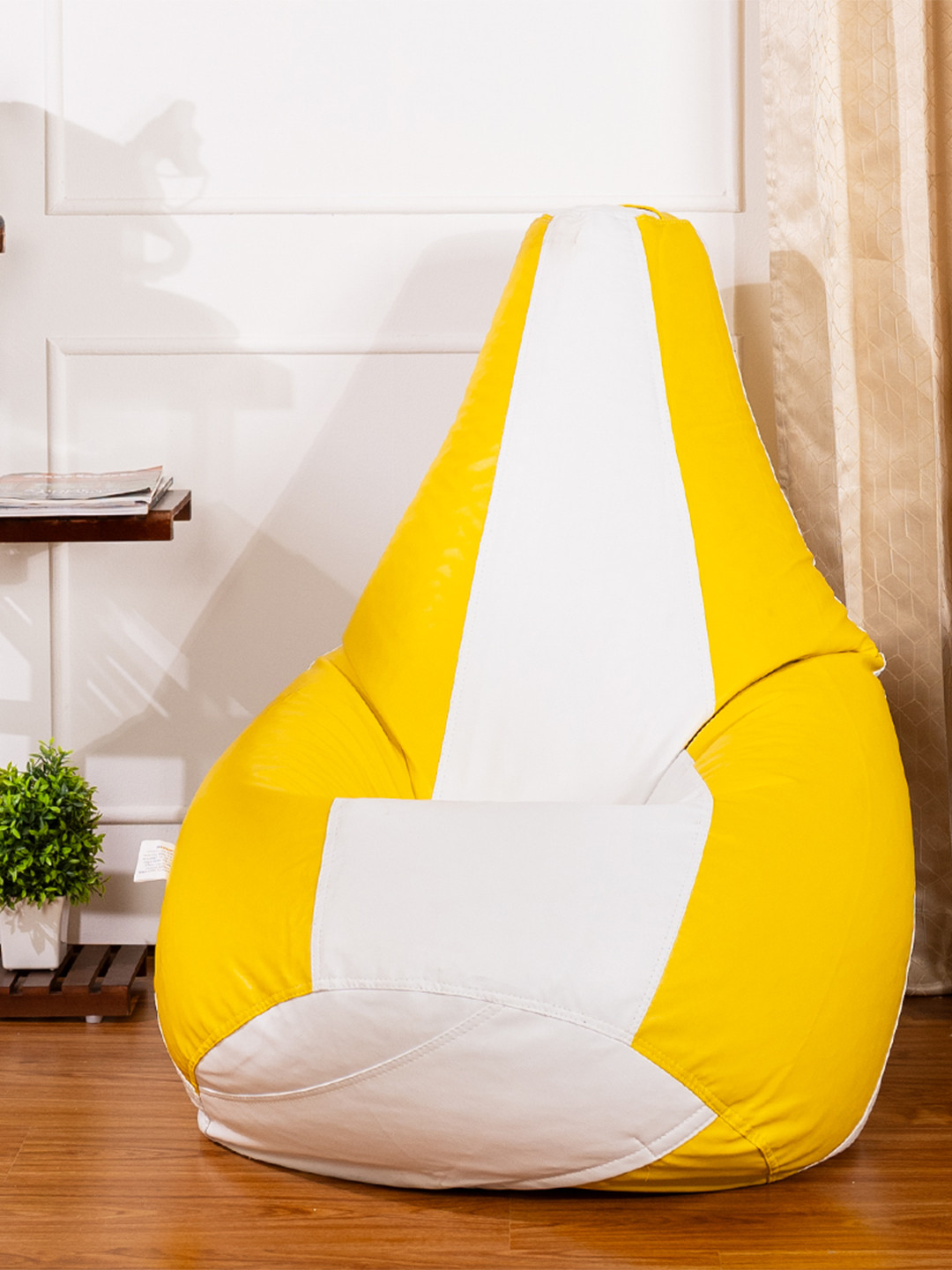 THREADVIBE LIVING Yellow & White Double Shaded Teardrop Bean Bag With Beans
