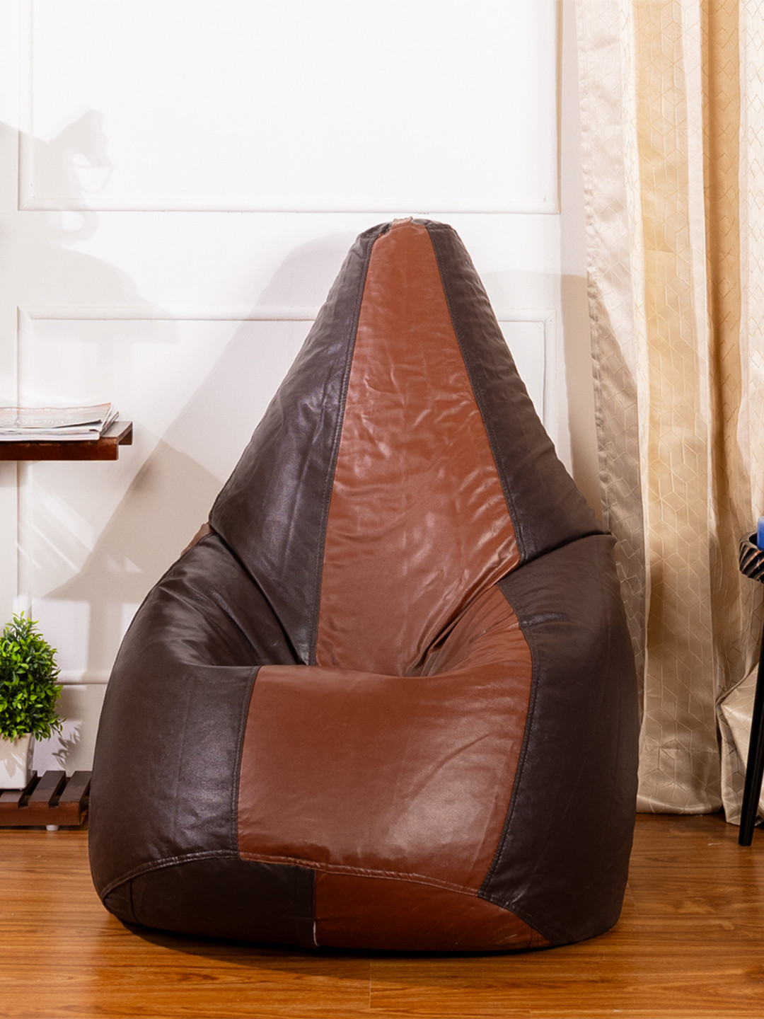 THREADVIBE LIVING Brown Double Shaded Teardrop Bean Bag With Beans