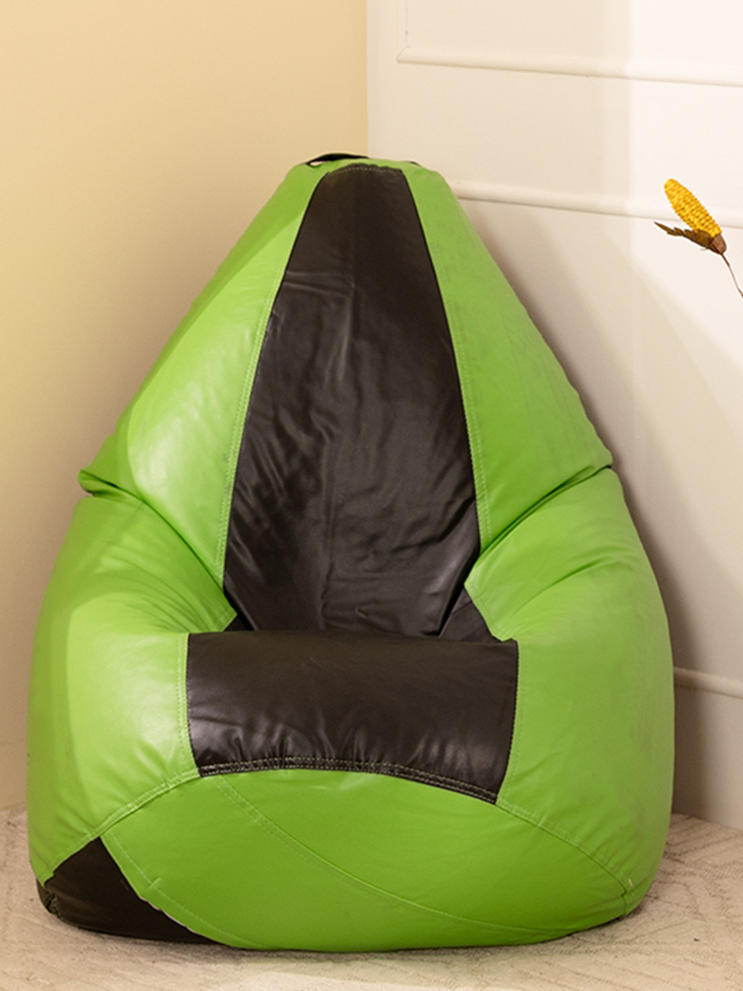 THREADVIBE LIVING Green & Black Double Shaded Teardrop Bean Bag With Bean