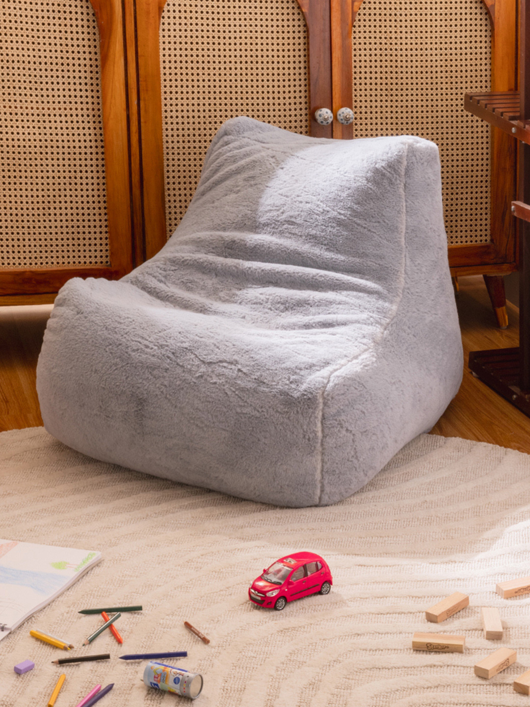 THREADVIBE LIVING Grey Lounger Bean Bag With Beans