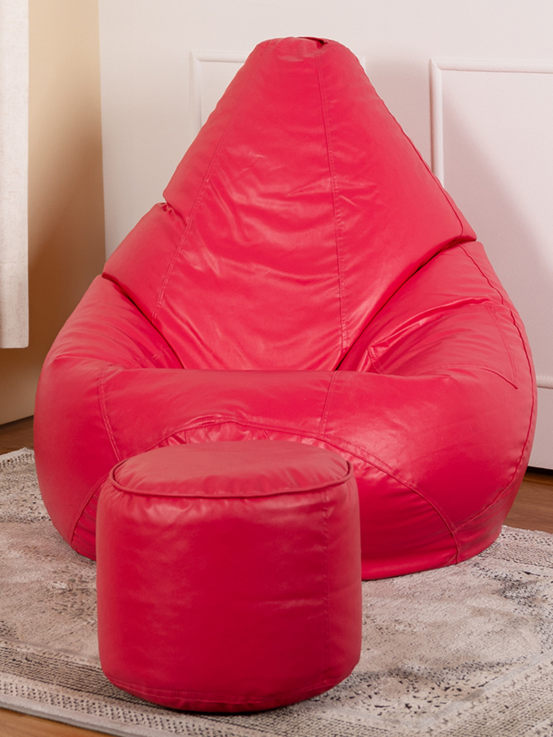 THREADVIBE LIVING Pink 2 Pieces Tear Drop Bean Bag with Footrest Filled