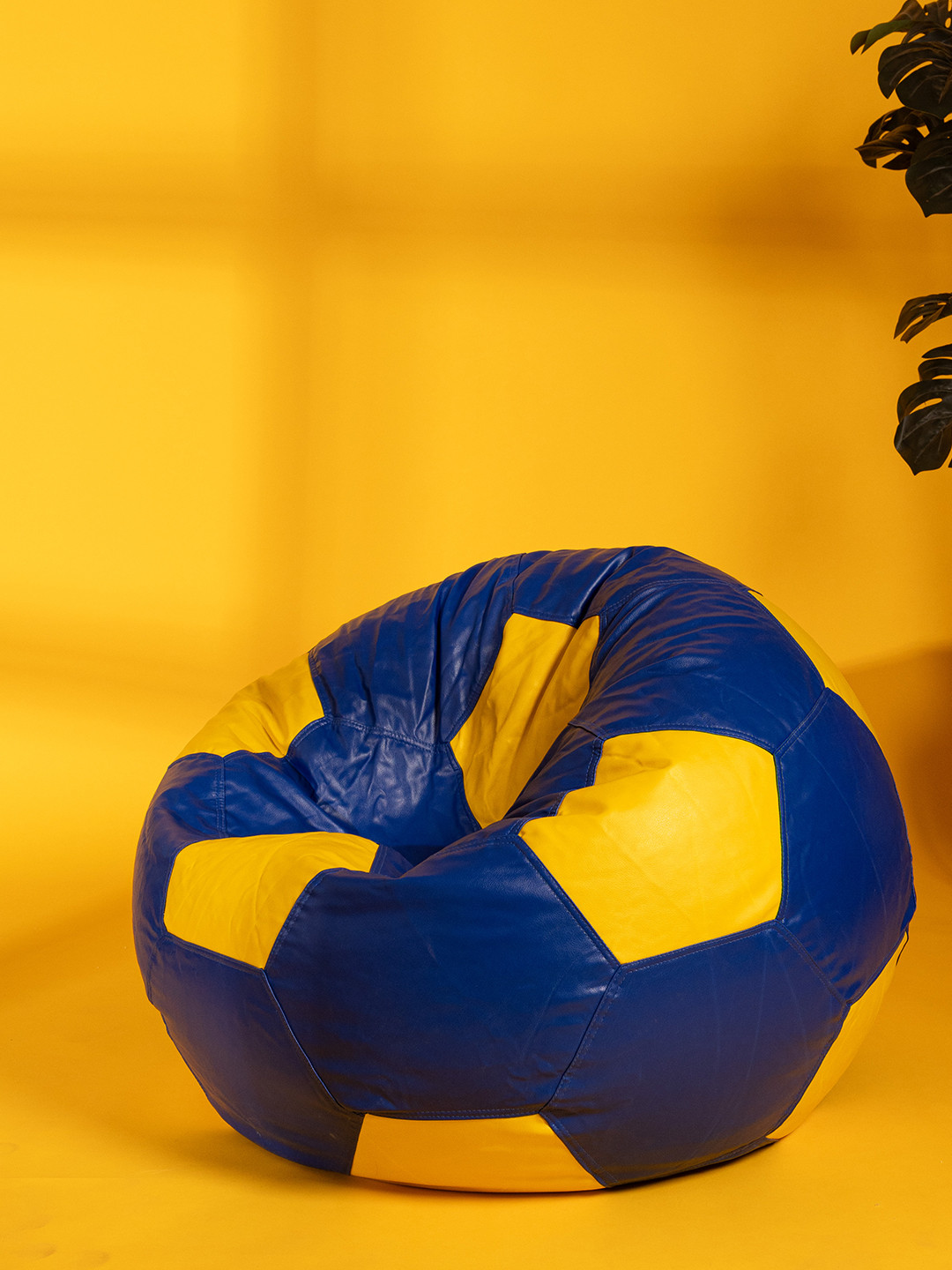 THREADVIBE LIVING Blue & Yellow Double Shaded Football Bean Bag With Beans