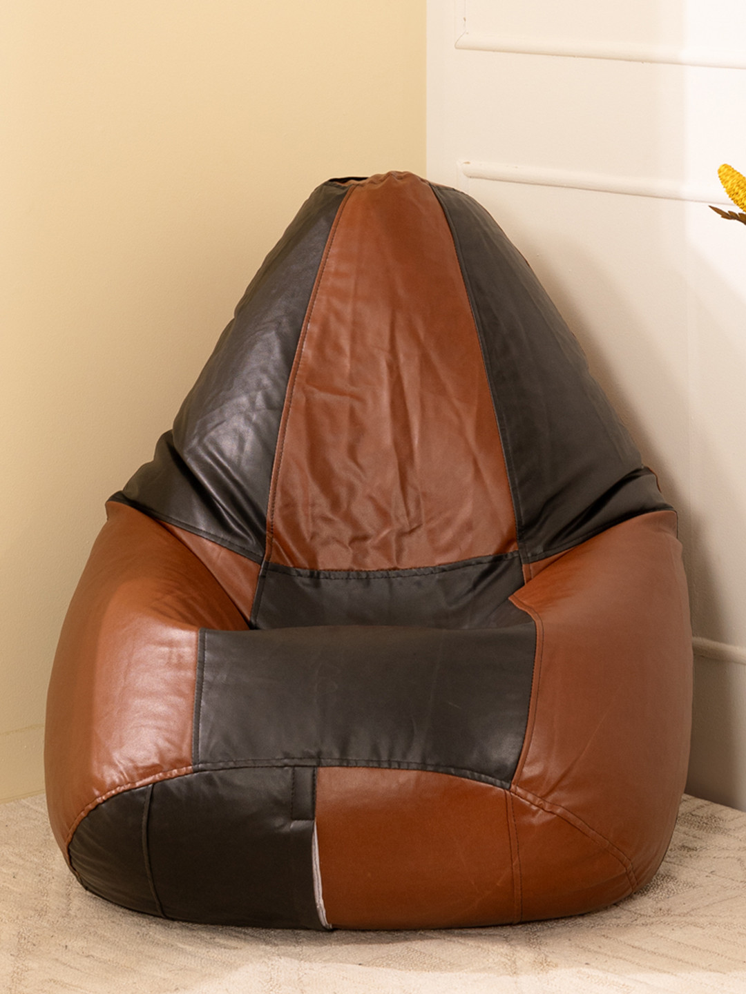 THREADVIBE LIVING Brown & Black Double Shade Teardrop Bean Bag With Bean