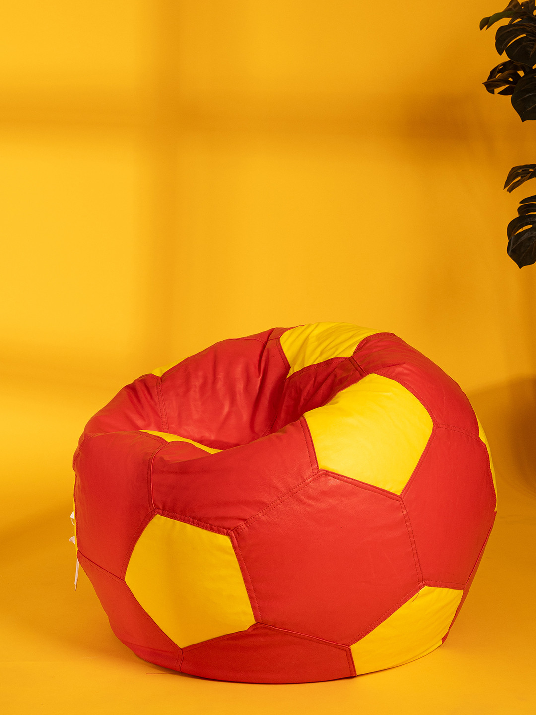 THREADVIBE LIVING Red & Yellow Football Bean Bag With Beans