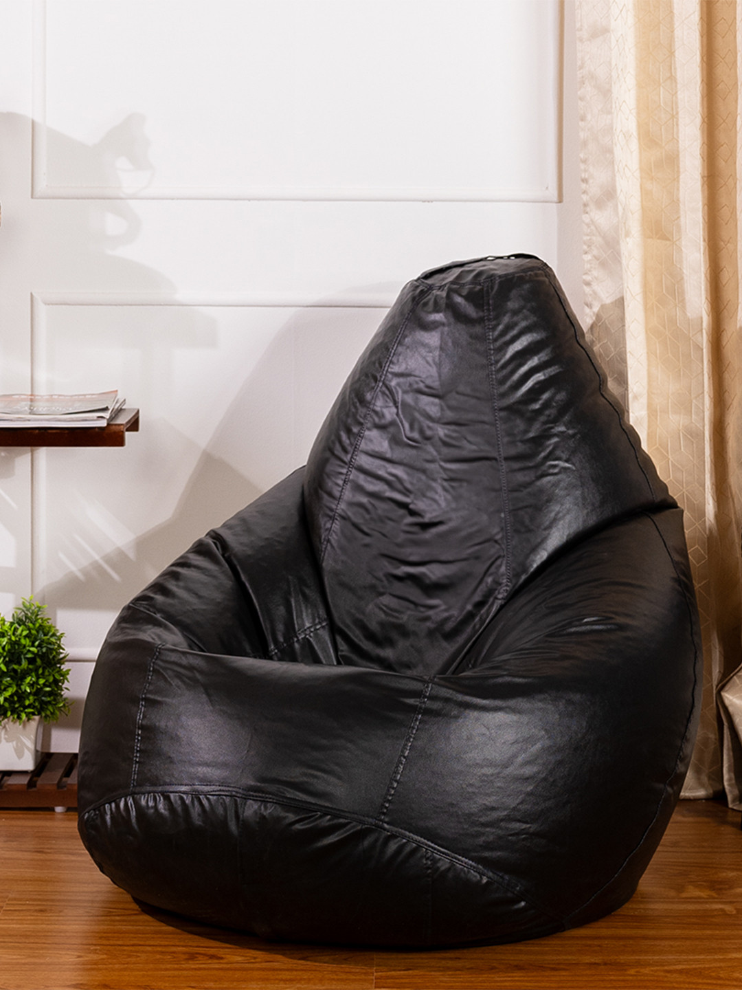 THREADVIBE LIVING Black Teardrop Bean Bag With Bean Filling
