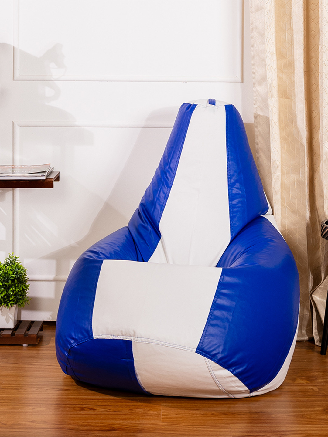THREADVIBE LIVING Blue & White Double Shaded Teardrop Bean Bag With Bean