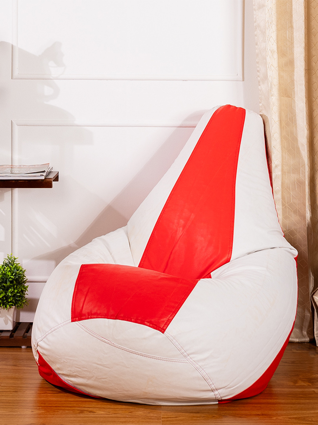 THREADVIBE LIVING White & Red Double-Shaded Teardrop Bean Bag With Beans