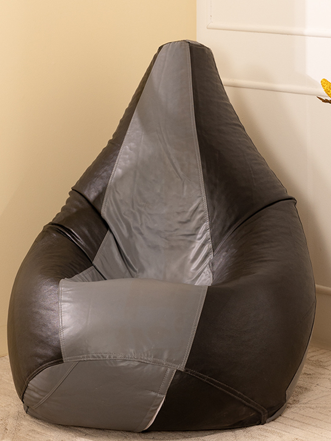 THREADVIBE LIVING Black & Grey Double Shaded Teardrop Bean Bag With Bean