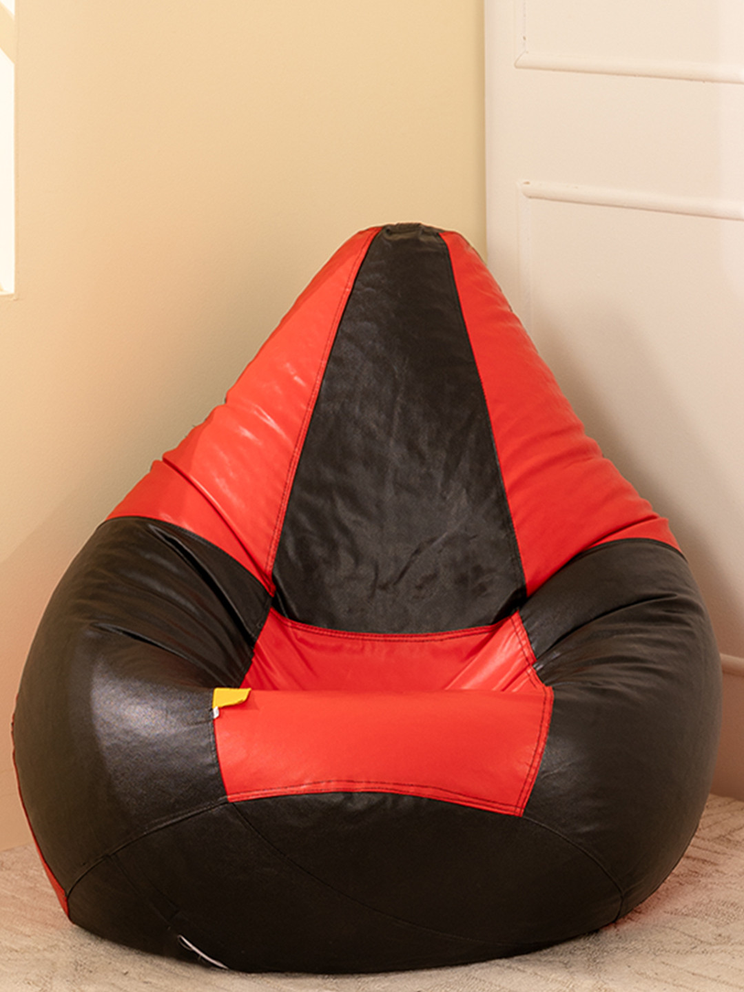 THREADVIBE LIVING Black & Red Double Shaded Teardrop Bean Bag With Beans