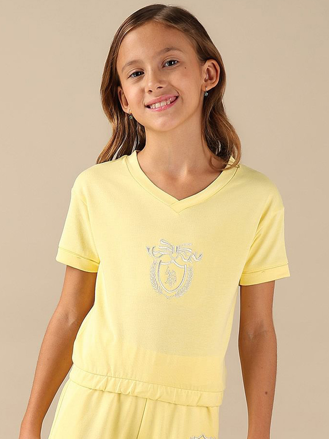 U.S. Polo Assn. Kids Girls Crest Embroidered Cotton T-Shirt