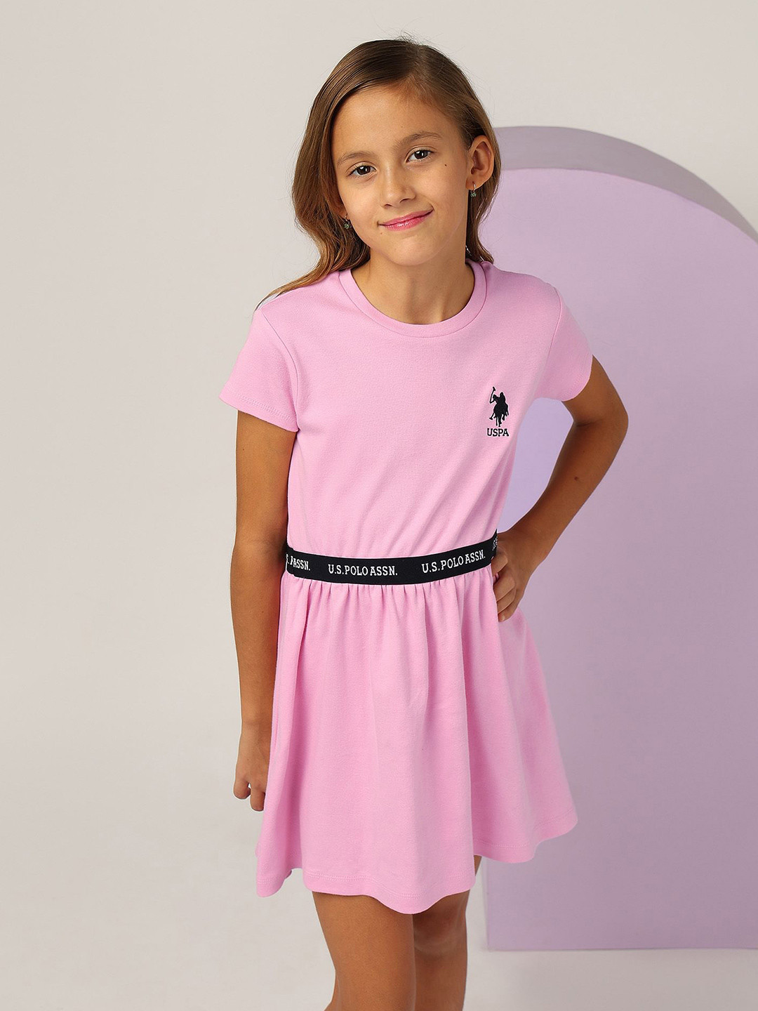 U.S. Polo Assn. Kids Girl Logo Print Cotton Fit & Flare Mini Dress