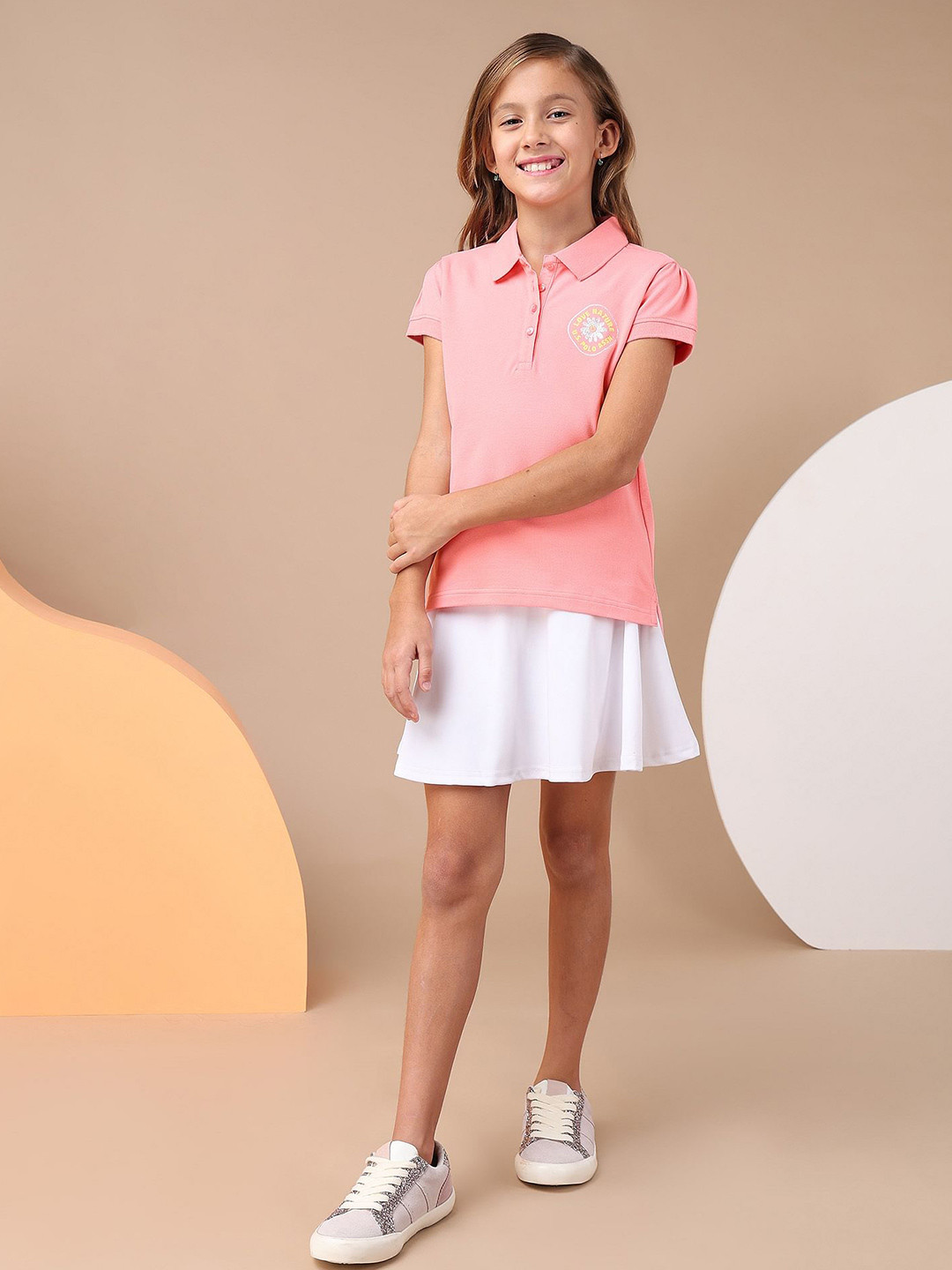 U.S. Polo Assn. Kids Girls Brand Printed Relaxed Fit Polo Shirt