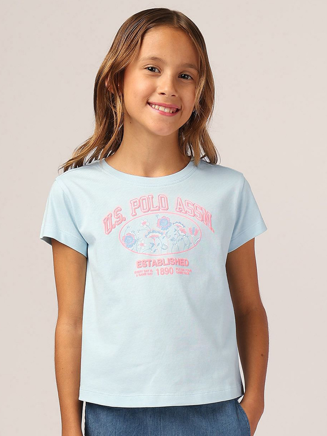 U.S. Polo Assn. Kids Girls Neon Graphic Print T-Shirt