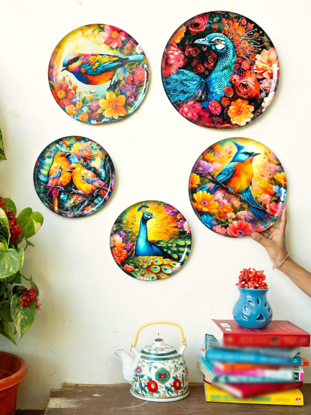 Ritualistic Set of 5 Pakshi Wall Plates for Home & Wall Decor