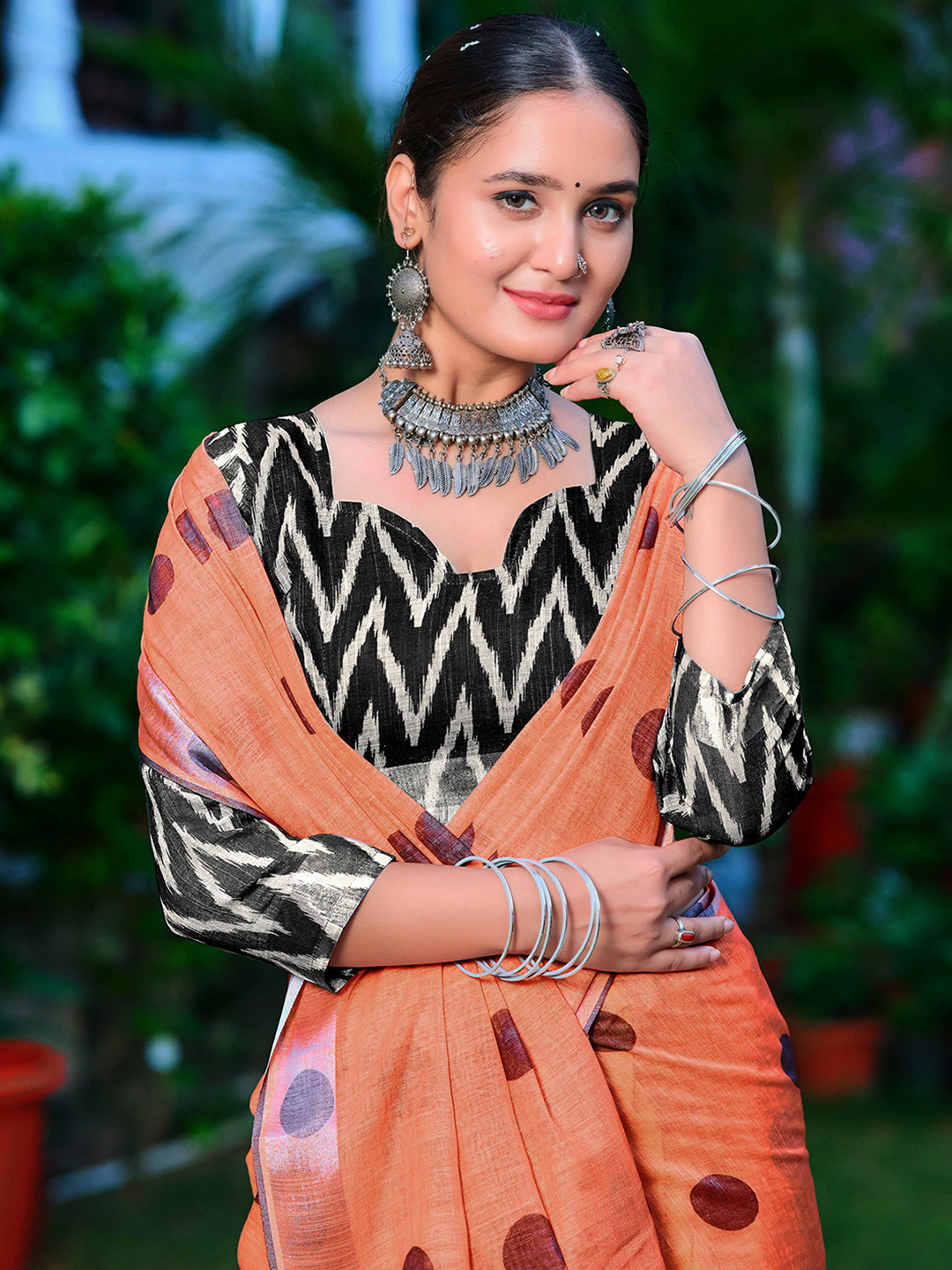 KALINI Polka Dot Printed Zari Border Kota Saree