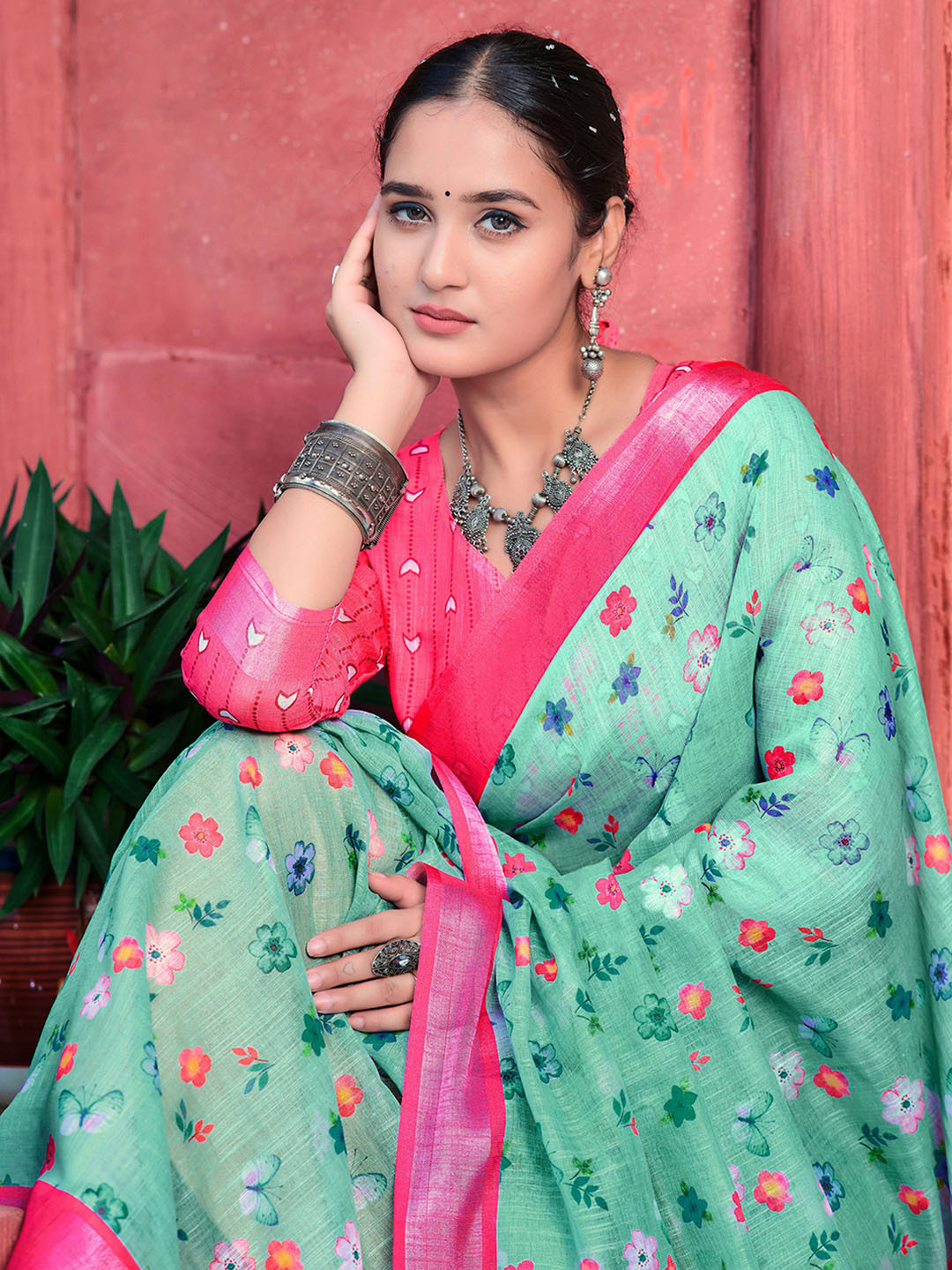 KALINI Floral Printed Zari Border Kota Saree