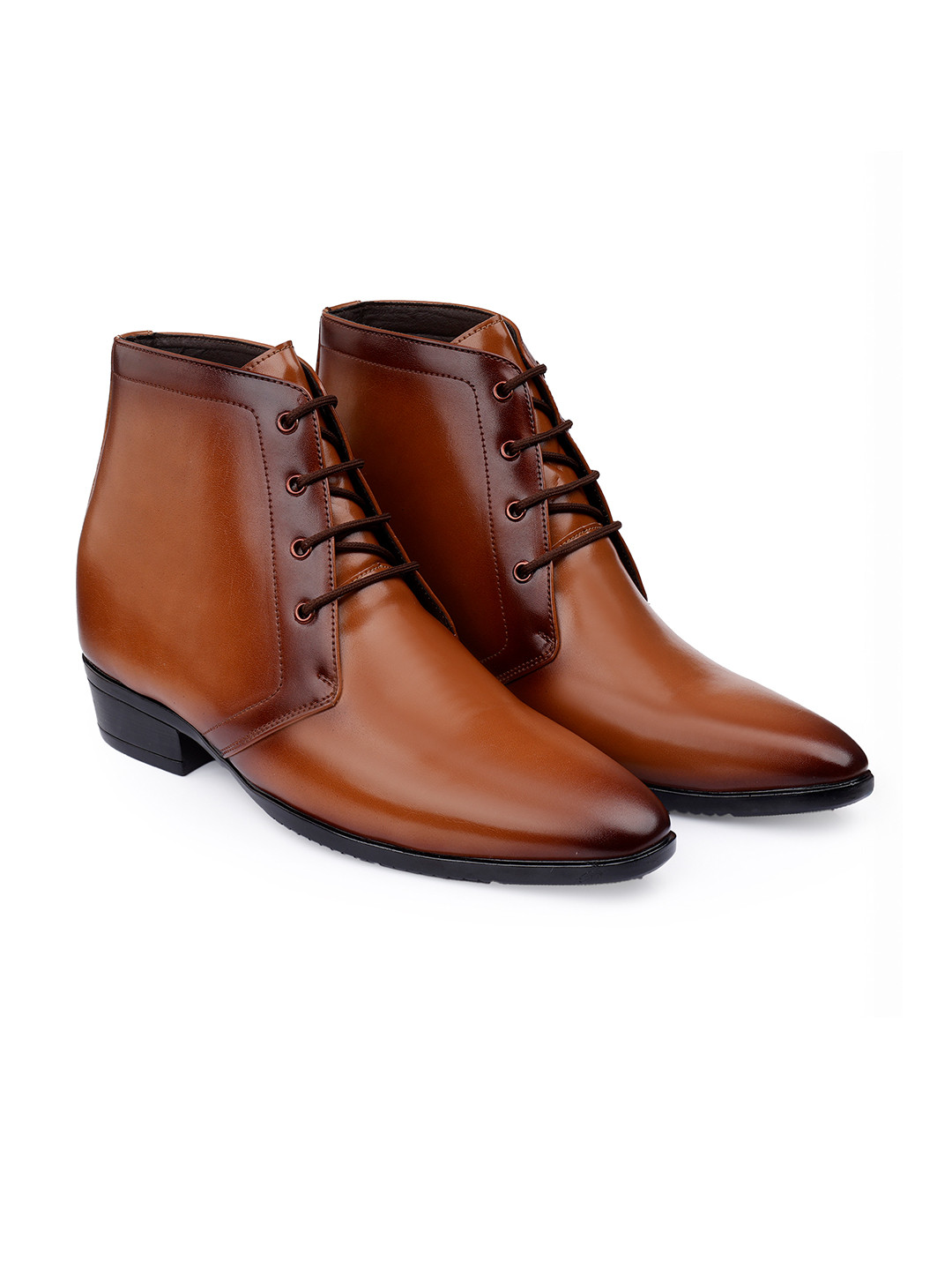 Bxxy Men Elevator Hidden Height Increasing Faux Leather Formal Derby Lace-up Boot.