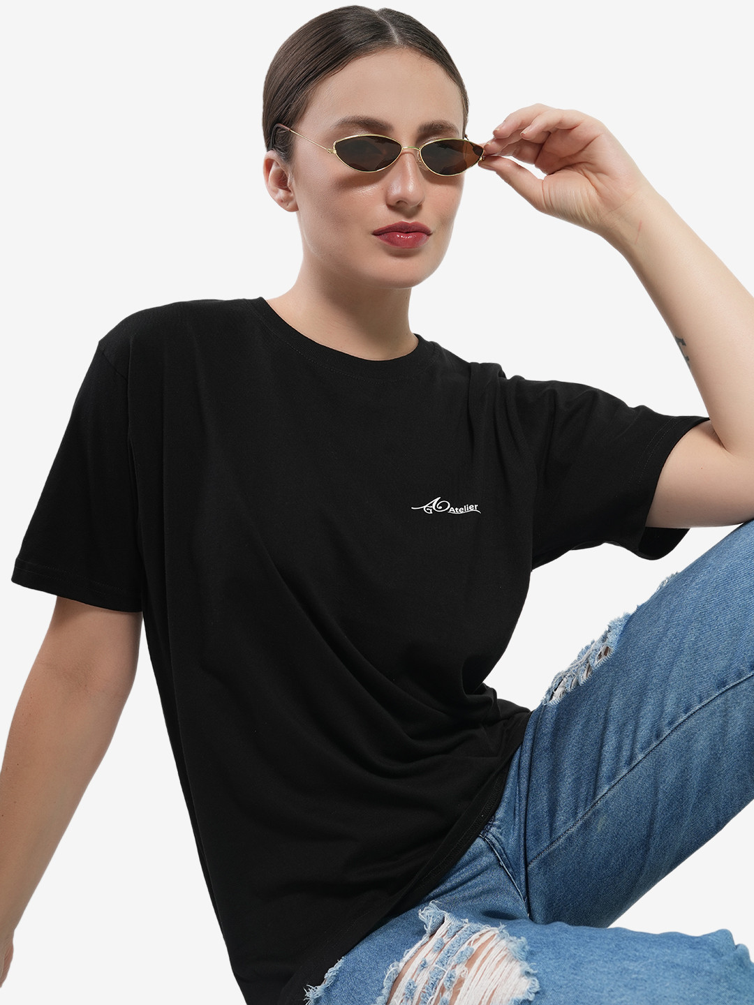 AgAtelier Women Solid Round Neck Cotton T-shirt