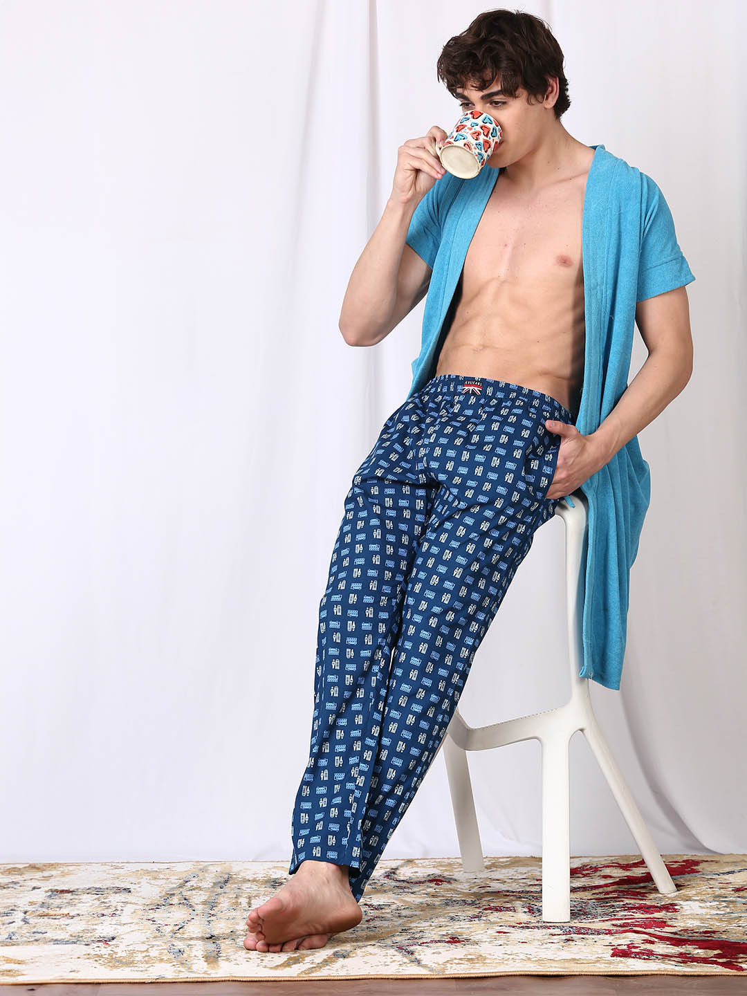 Pepe Jeans Mens Printed Mid-Rise Cotton Lounge Pants
