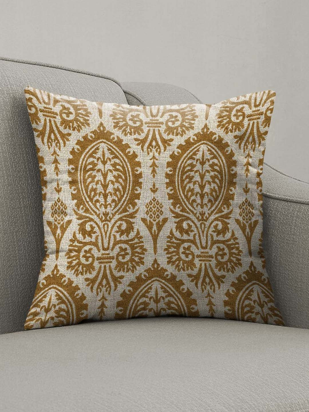 CASABLEU Beige Ethnic Motifs Polyester Washable 2 Piece Square Cushion Covers -18x18In