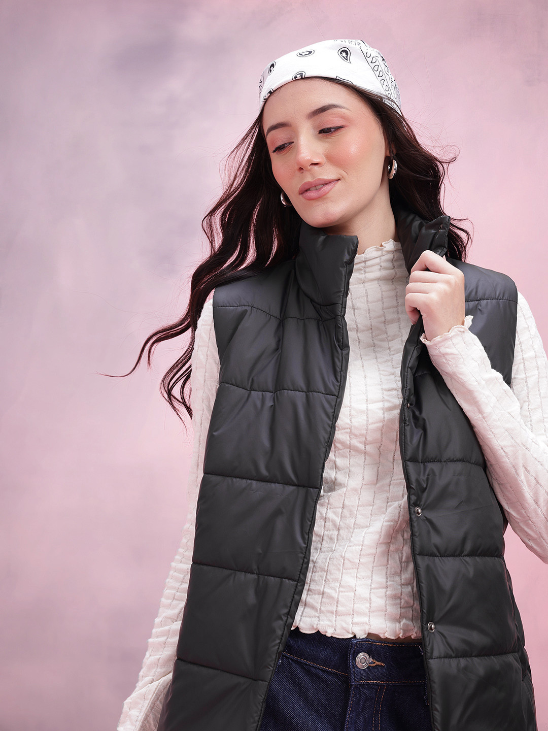 DressBerry Women Belted Padded Gilet Jacket