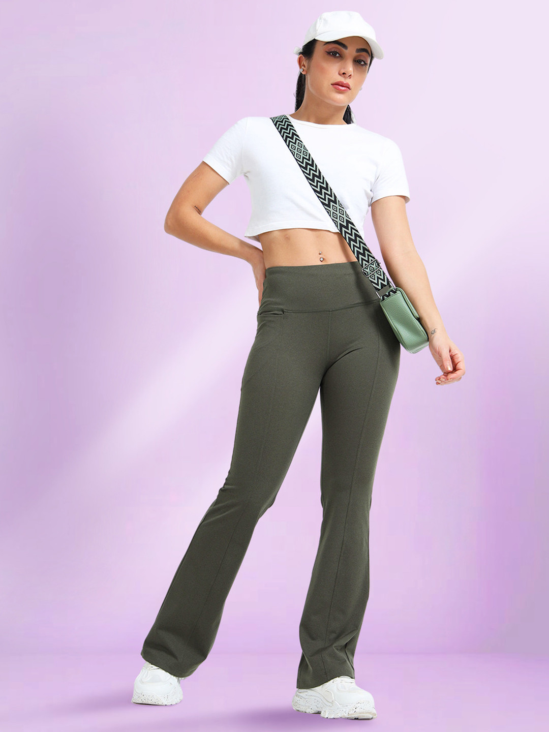 JOLGER Women Stretchable High Waist Tall Length Flared Tights