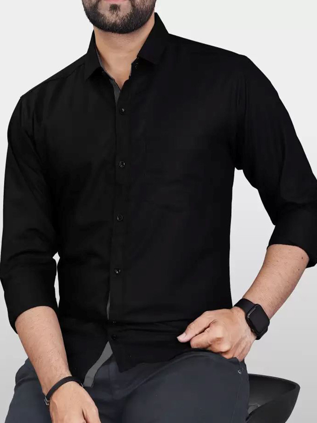 THE BEETEL HOUSE Men Solid Spread Collar Cotton Casual Shirt