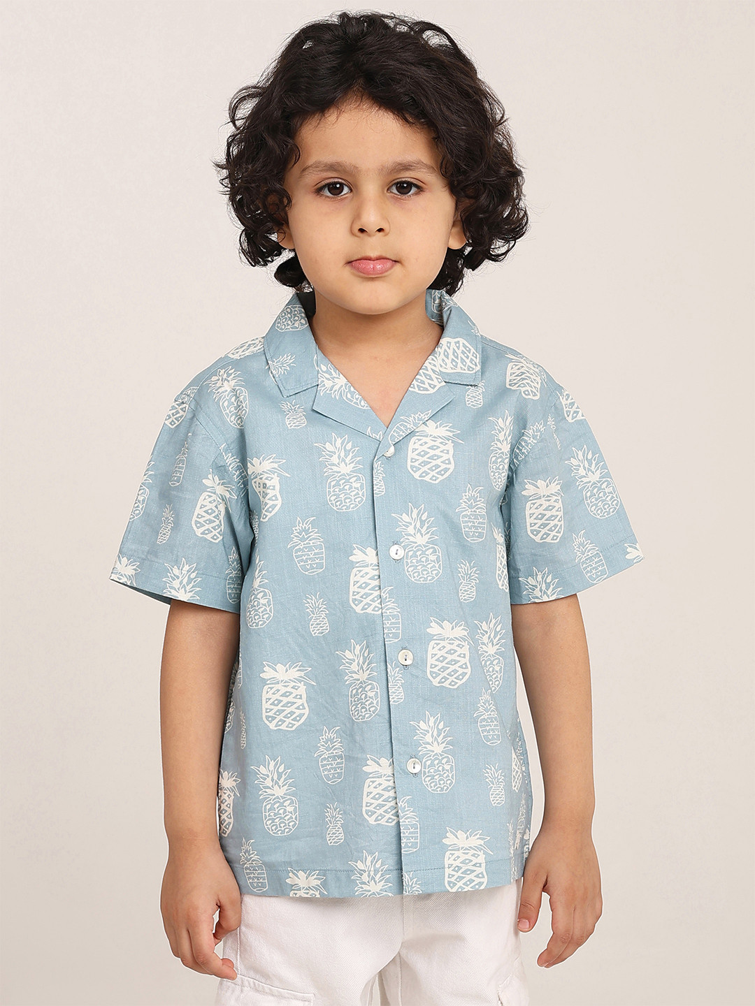 Campana Boys Conversational Printed Cuban Collar Cotton Casual Shirt