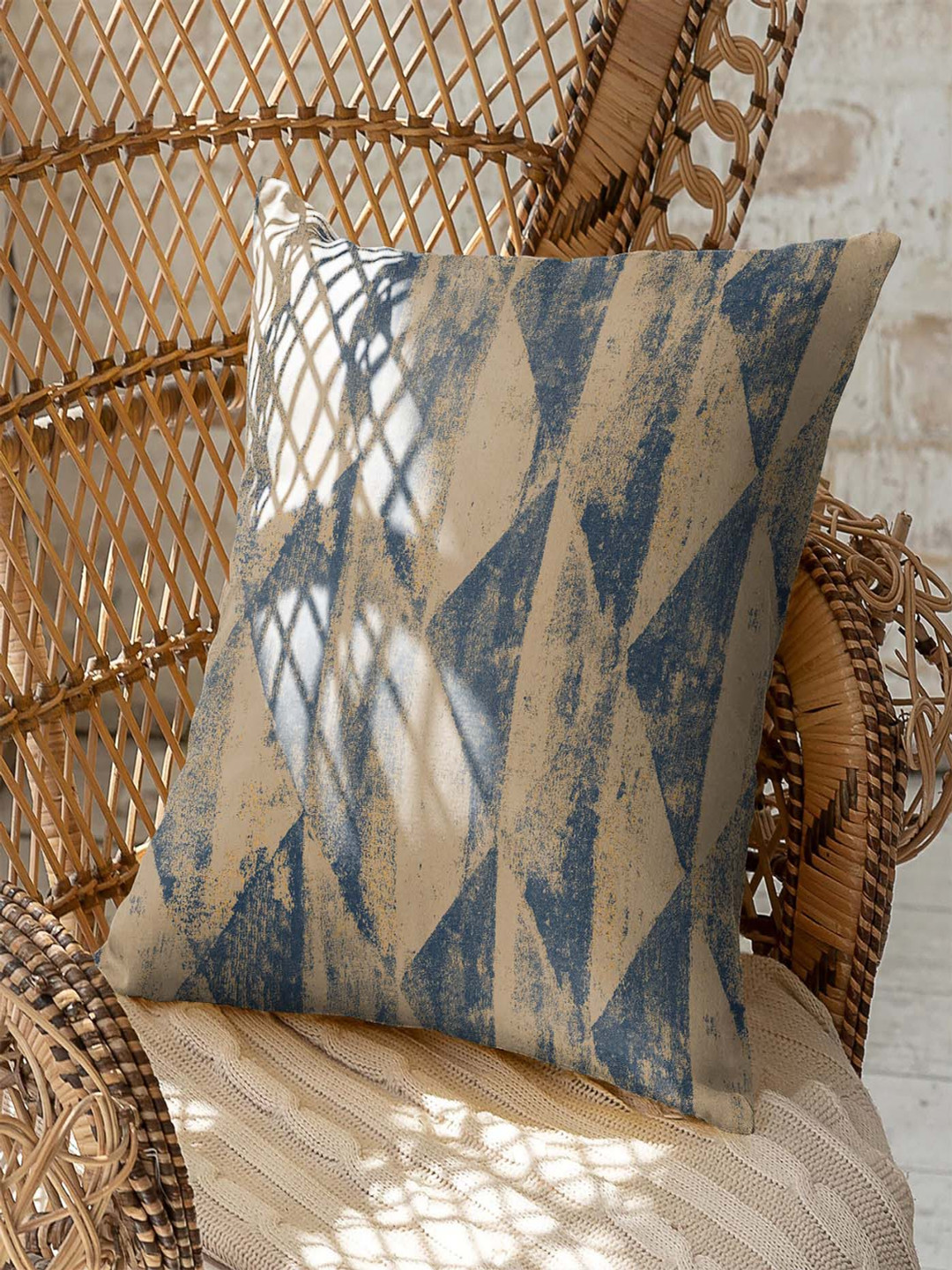 CASABLEU Premium Mystique Navy Blue 2 Pieces Geometric Printed Square Cushion Covers