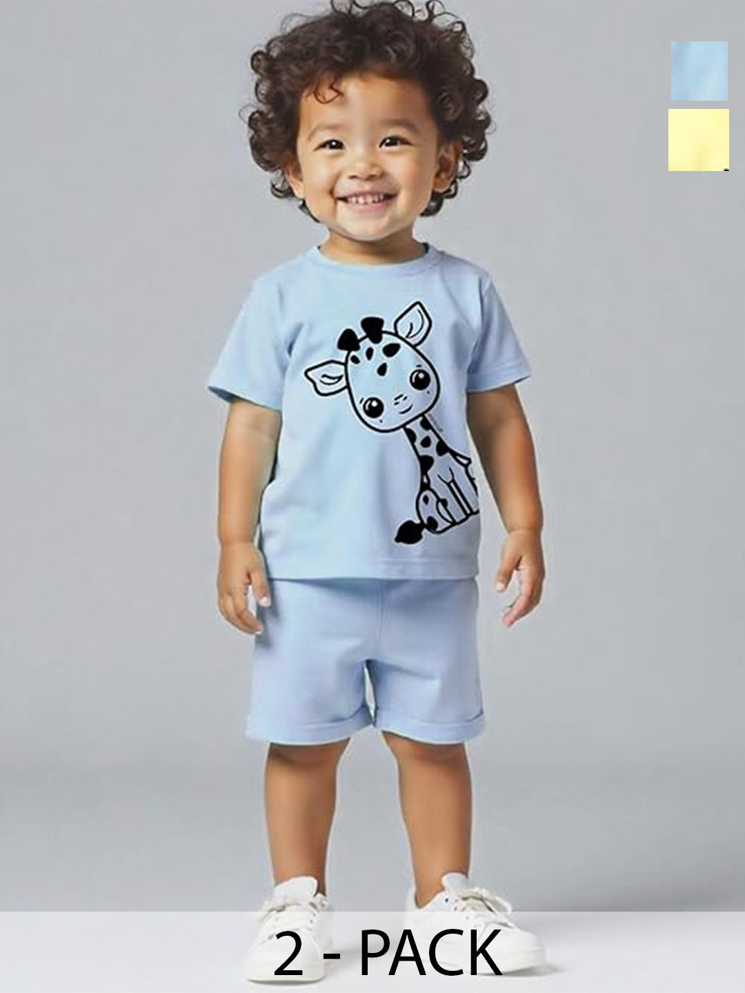 Minicult Kids Pack Of 2 Animal Printed Round Neck Pure Cotton T-shirt With Shorts