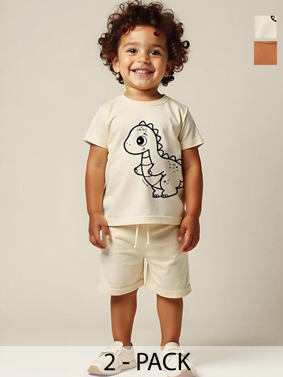 Minicult Kids Pack Of 2 Animal Printed Round Neck Pure Cotton T-shirt With Shorts