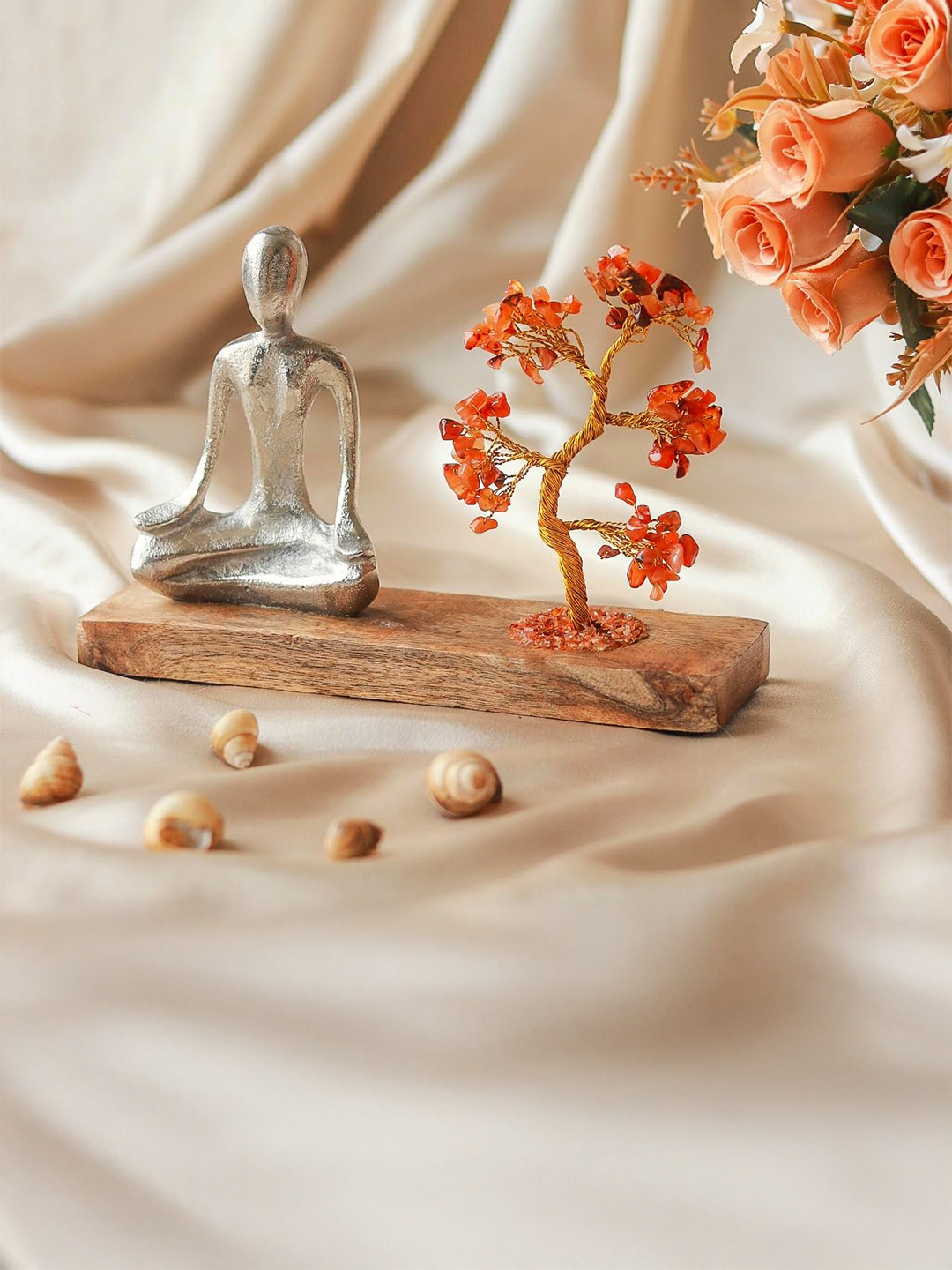 Ritualistic Tree Red Crystal Glossy Living Room Hand-Crafted Medium Showpiece - 7.9 Inches