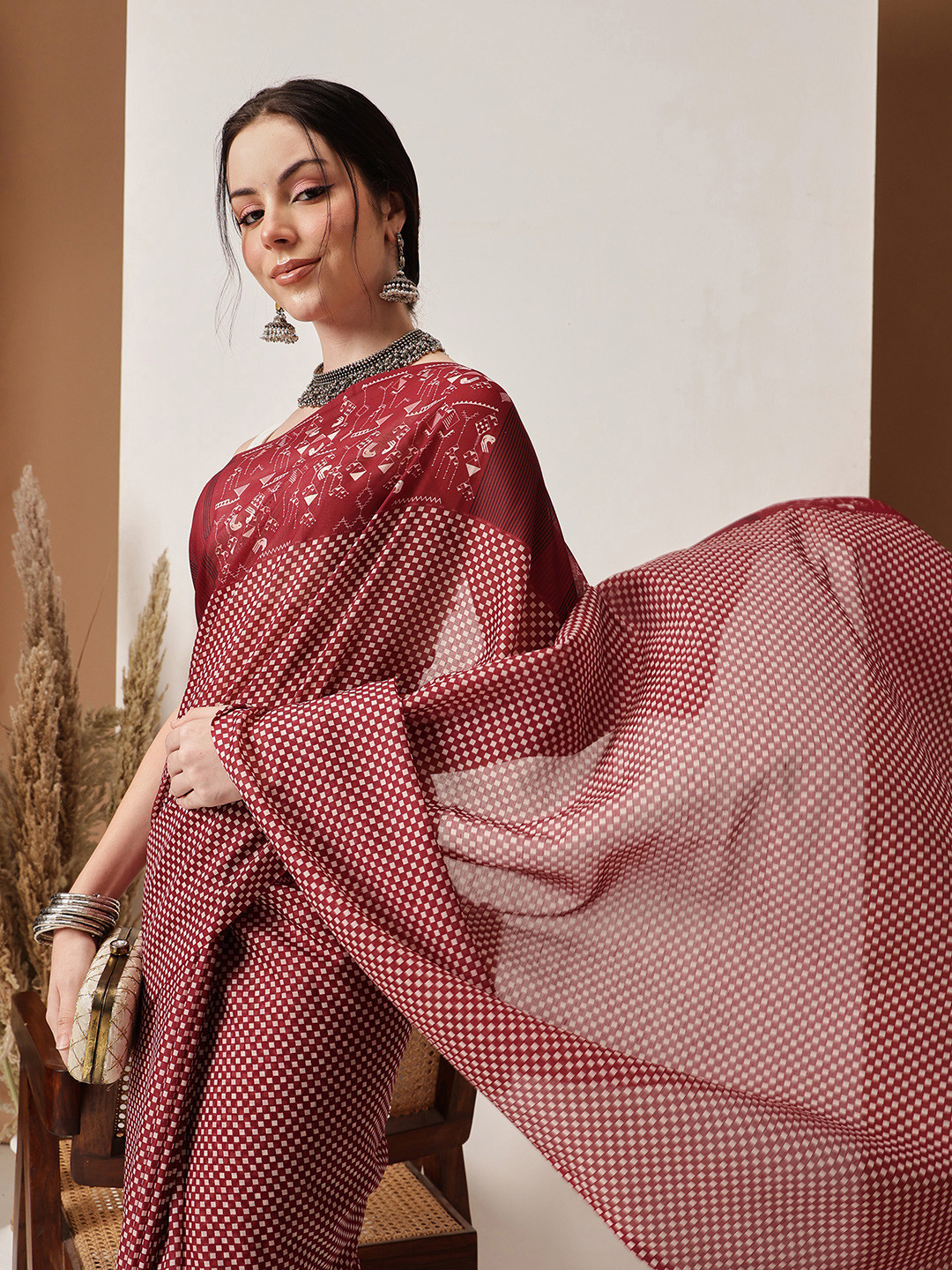 Silk Land Polka Dot and Warli Digital Print Cotton Mulmul Saree