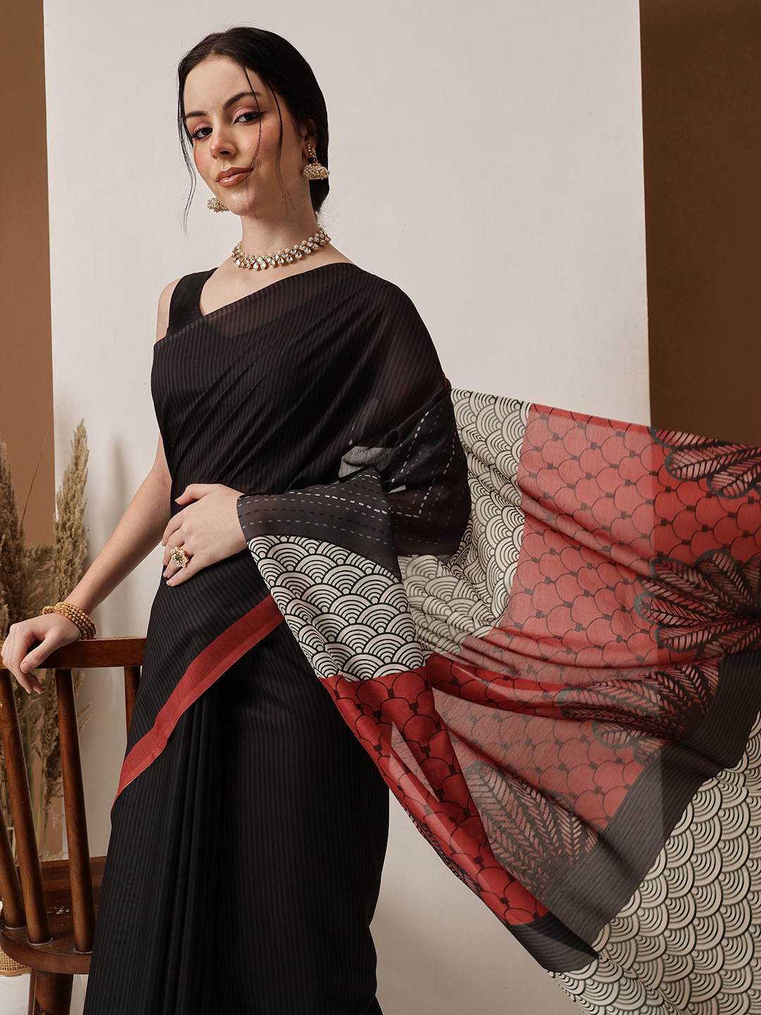 Silk Land Striped Digital Printed Mal Cotton Saree