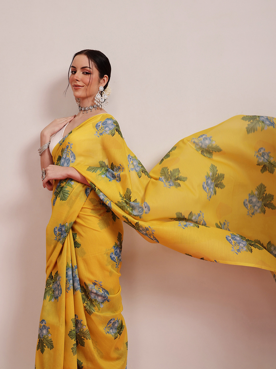 Silk Land Floral Digital Print Mal Cotton Saree